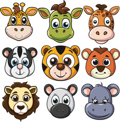 Cute animals face pack illustrations