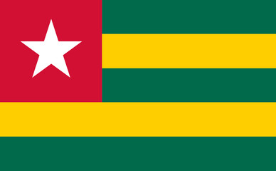 Close-up of green, yellow, red and white national flag of African country of Togo with white star. Illustration made February 25th, 2024, Zurich, Switzerland. - obrazy, fototapety, plakaty