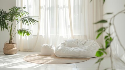 White living room decorated with green plants