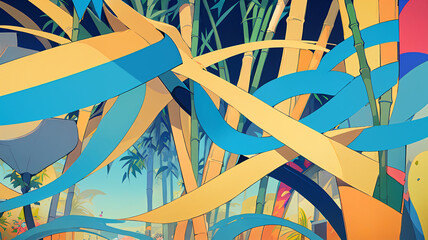 Abstract Bamboo and Aisan style Patterns Background