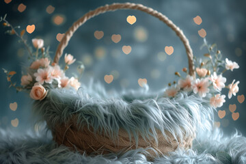 Newborn digital backdrop. Moses basket, fur nest, featherbed, fluffy bed, Composite, photo props.