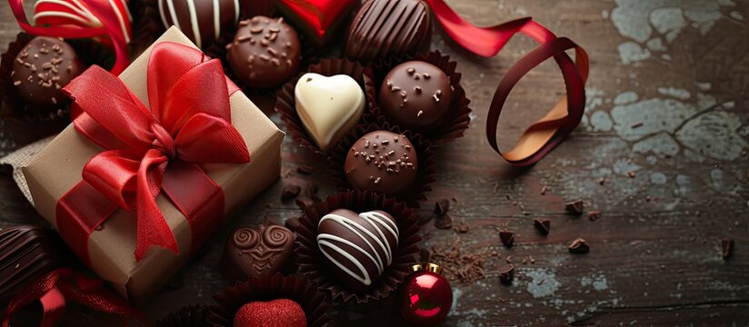 A variety of delicious chocolates are displayed on a table, creating an enticing and tempting arrangement. From truffles to bars, the chocolates offer a mix of flavors and textures, perfect for
