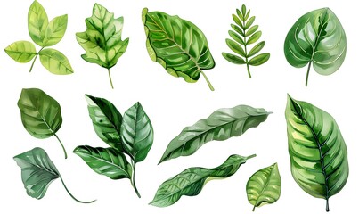 Colorful Tropical Leaf Art Set