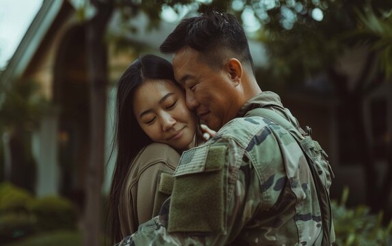 Tender Reunion: A Father Embraces His Daughter in Military Uniform Returning Home