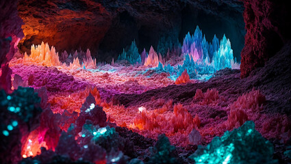 colorful crystal cave - obrazy, fototapety, plakaty