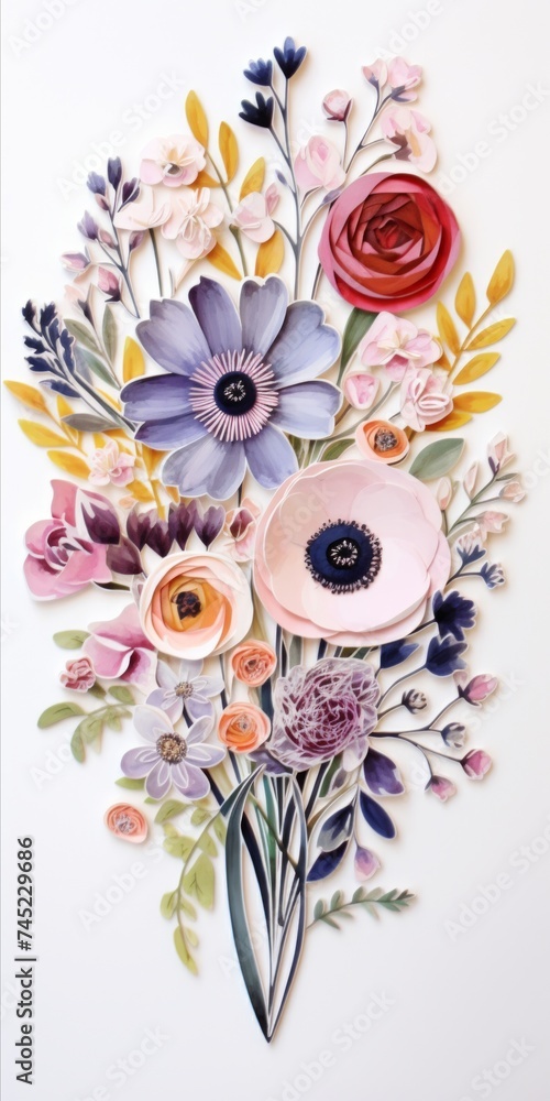 Aufkleber generative ai an artistically arranged bouquet featuring a variety of blooms in rich hues, set again