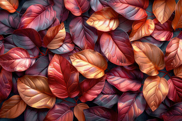 3D leaves in rose gold, brown, and pink create a lush background