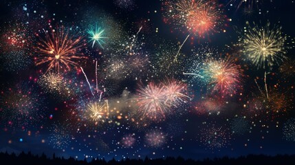Fototapeta na wymiar Generative AI fireworks in the night sky beautiful colorful explosions