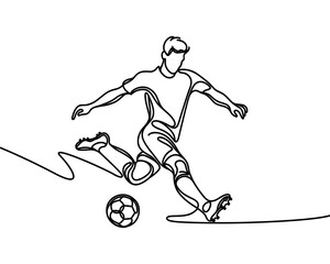 Vector image of a soccer player kicking the ball in a linear style.