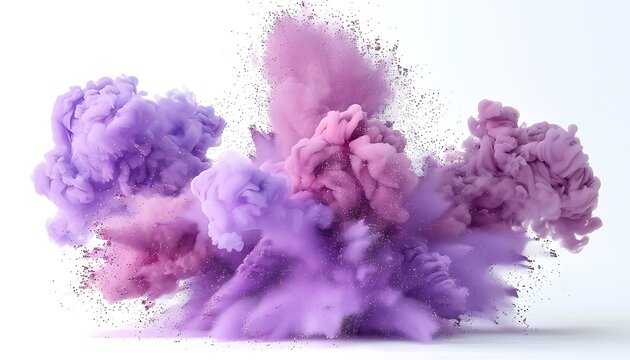  "Purple Explosion Transparent Smoke - Isolated on White Background Center in Stock Image"