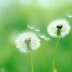 Fototapeta premium dandelion on green background