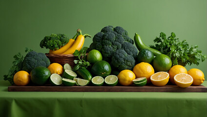 Bogactwo świeżych cytrusów i zielonych warzyw na zdrową dietę - obrazy, fototapety, plakaty