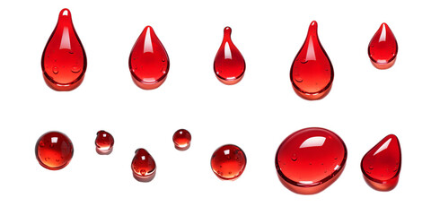 Fototapeta premium Collection of red water droplet isolated on a white background as transparent PNG