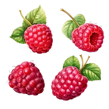 watercolor painting realistic Raspberry on white background. Clipping path included.