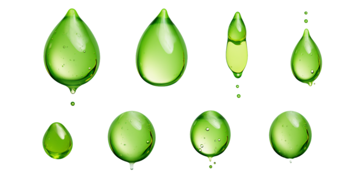 Collection of green water droplet isolated on a white background as transparent PNG - Powered by Adobe