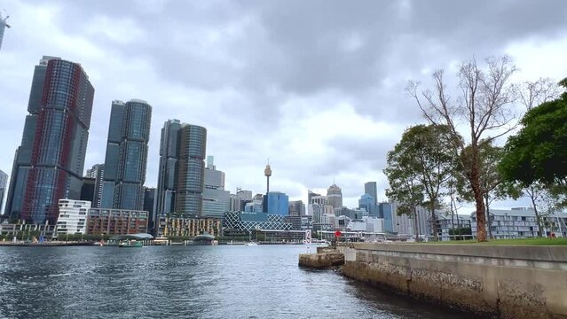 Panorama view of Sydney Harbour and City Skyline of Darling Harbour and Barangaroo Australia