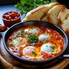 Vegetable soup with eggs. A Middle Eastern and North African dish