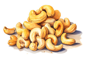 watercolor painting realistic Cashew nuts isolated on white background. Clipping path included.