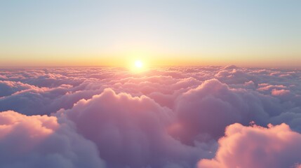 Aerial view above clouds at sunset. Top view above clouds. - obrazy, fototapety, plakaty