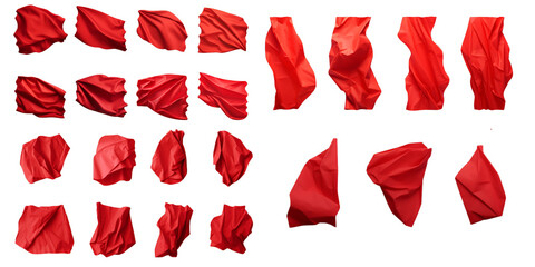 Collection of red crumpled paper isolated on a white background as transparent PNG