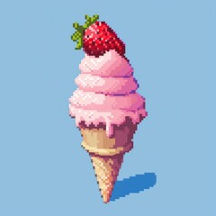 Ice cream in pixel art style. AI generative.