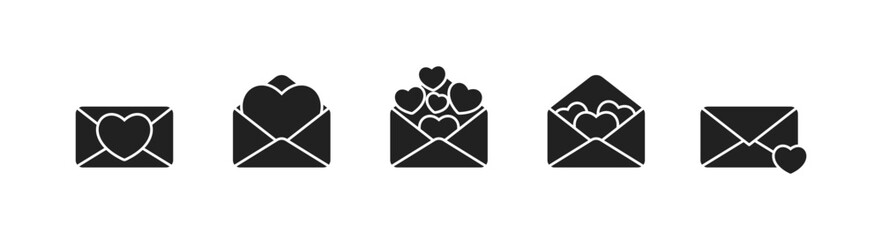 Envelope with heart icon set. Vector EPS 10