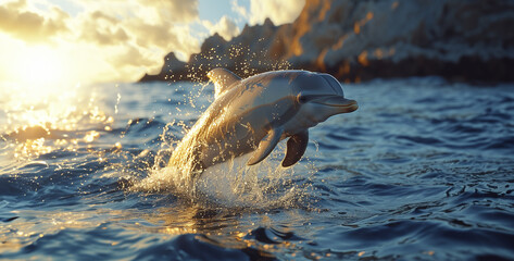 seagull on the water, Elegant Bottlenose Dolphin Jumping Freeze a moment in time as a bottlenose dolphin leaps joyfully out of the water, its sleek body glistening in the sunlight as it arcs gracefull