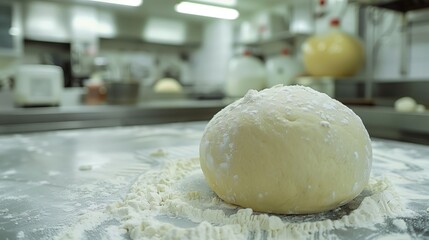 Dough ball on floured table, key ingredient for delicious recipes