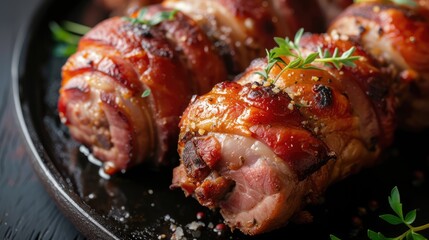 Rolls of baked meat. AI generative.