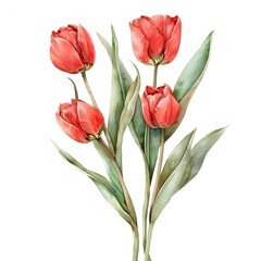 Obraz premium Watercolor Red Tulips Bouquet