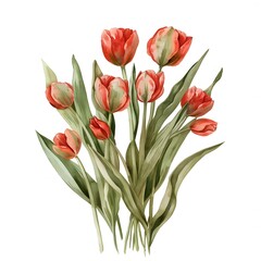 Watercolor Red Tulips Bouquet
