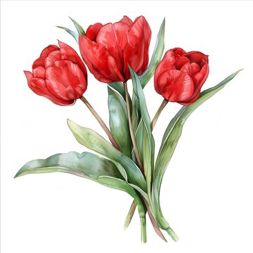 Watercolor Red Tulips Bouquet