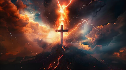 christ cross christ jesus on the cross, vivid energy explosions - obrazy, fototapety, plakaty