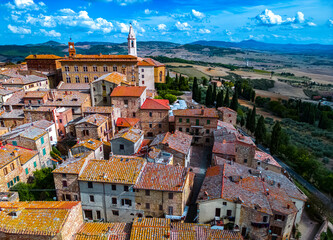 Aerial view of Pienza, Tuscany, Italy