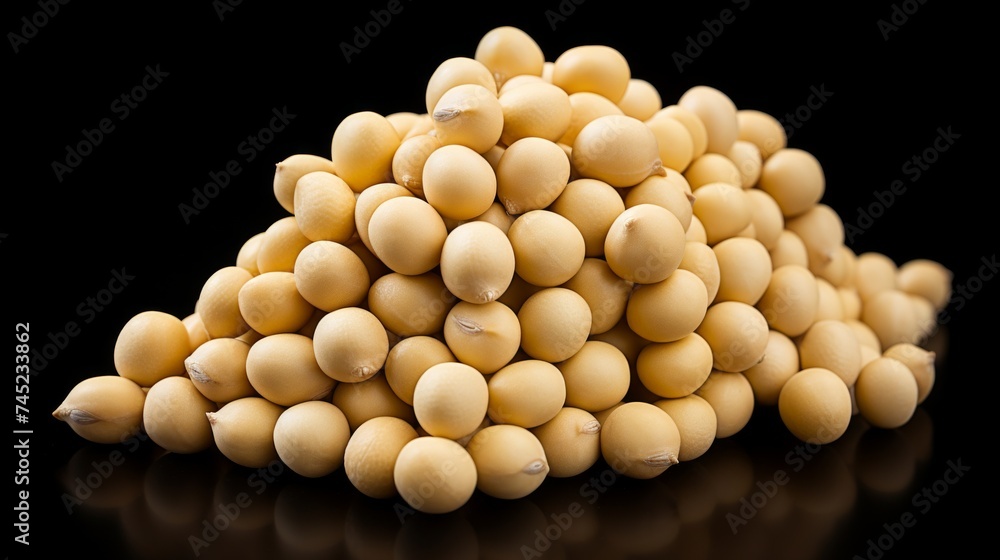 Poster Close-up realistic photo featuring a small pile of soybeans on a white background Generative AI