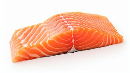 Close-up realistic photo of a fresh salmon fillet piece against a white background Generative AI