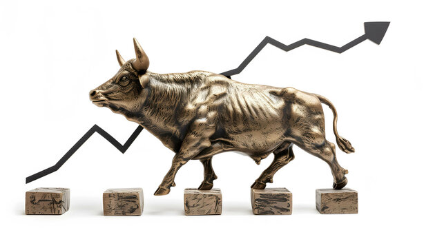 bull market on stock or currency, stock price increase and uptrend, growth in investment return and profit