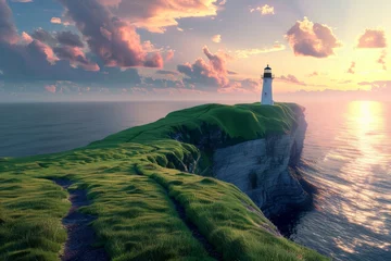 Poster Sunset Vista at Neist Point Lighthouse on the Isle of Skye, Highlands Scotland, UK © bomoge.pl