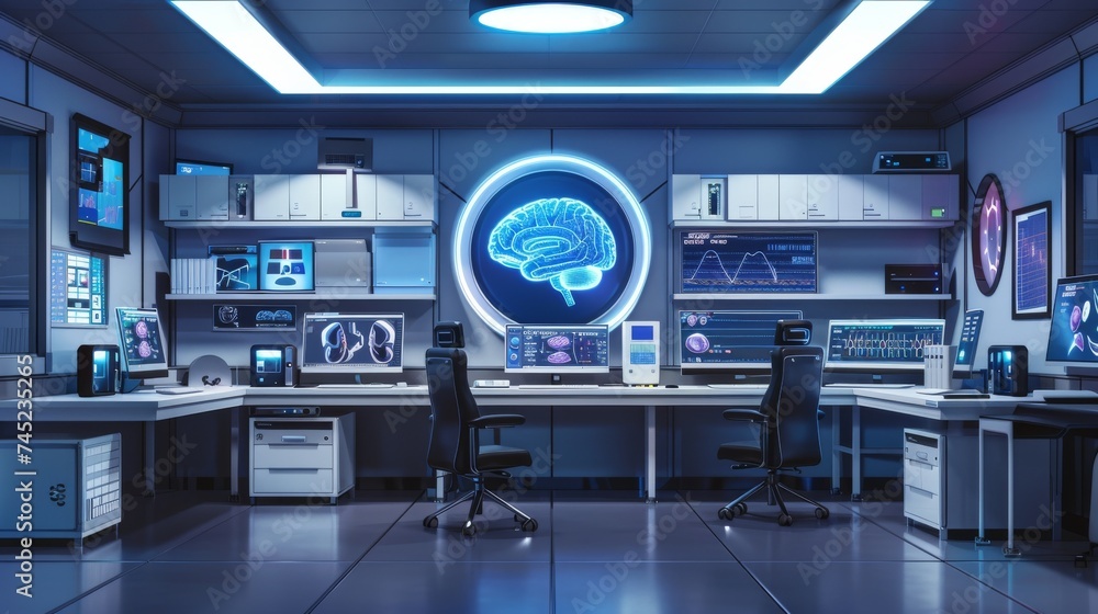 Aufkleber modern lung study laboratory and monitors eeg reading brain functioning model
