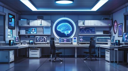 Modern Lung Study Laboratory and Monitors EEG Reading Brain Functioning Model - obrazy, fototapety, plakaty