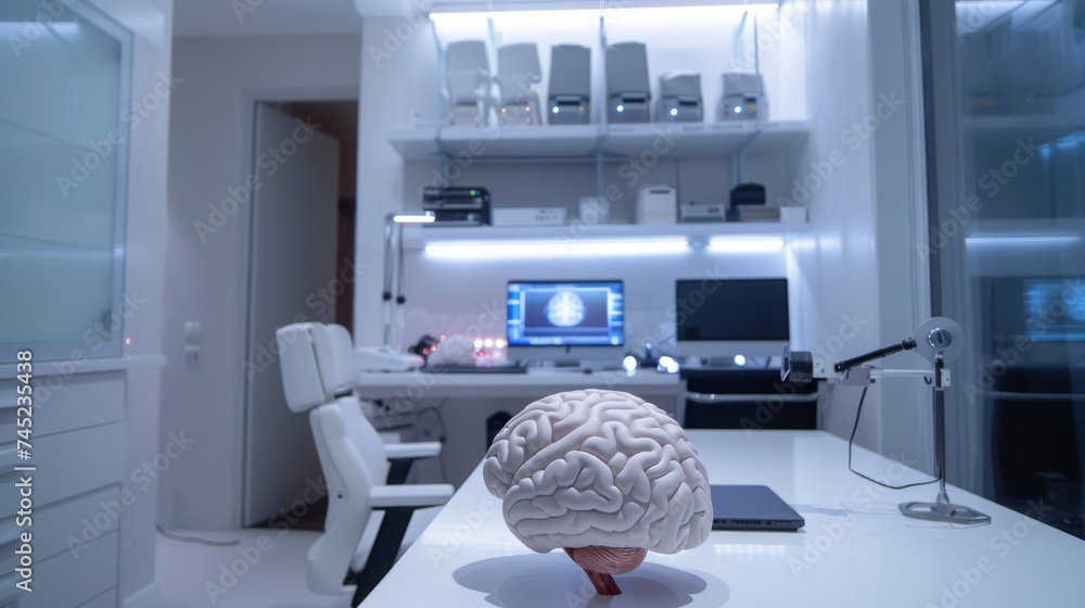 Poster modern lung study laboratory and monitors eeg reading brain functioning model