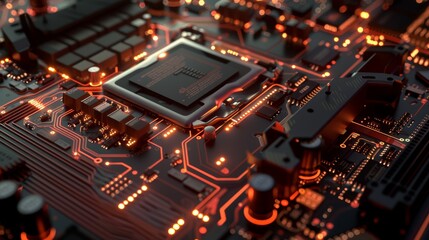 Fototapeta na wymiar High-Tech Motherboard Circuitry Close-Up