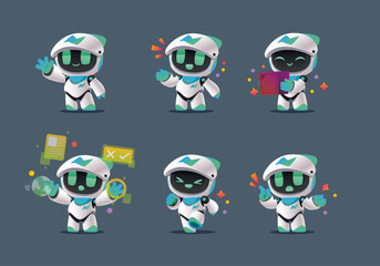 set of cartoon character minimal clean modern robots mascot