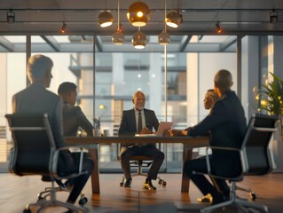 Fototapeta na wymiar Businessman Leading Team Discussion in Bright Office Conference Room