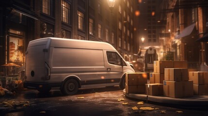 Generative AI Courier signing a delivery receipt, completing a successful package drop-off, with the delivery vehicle parked nearby