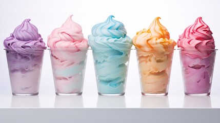 colored ice cream in a glass cup on a white background, fruit and sweet ice cream