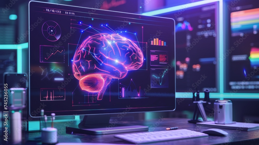 Aufkleber modern lung study laboratory and monitors eeg reading brain functioning model