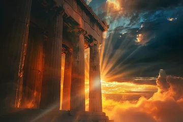 Gardinen Parthenon Athens Greece sun beams and sunset colors © Bilal
