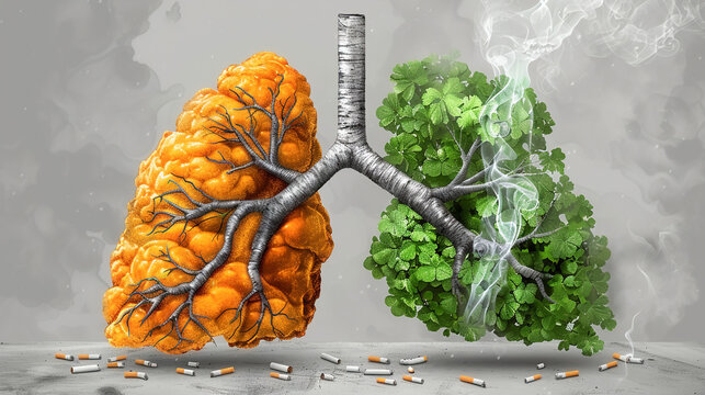 Healthy lungs vs smokers lungs imagery with a No Smoking sign emphasizing the benefits of quitting