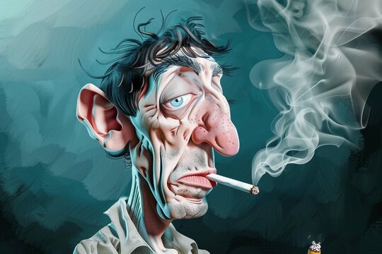 Portrait d'un homme foment une cigarette style cartoon caricature " IA generative